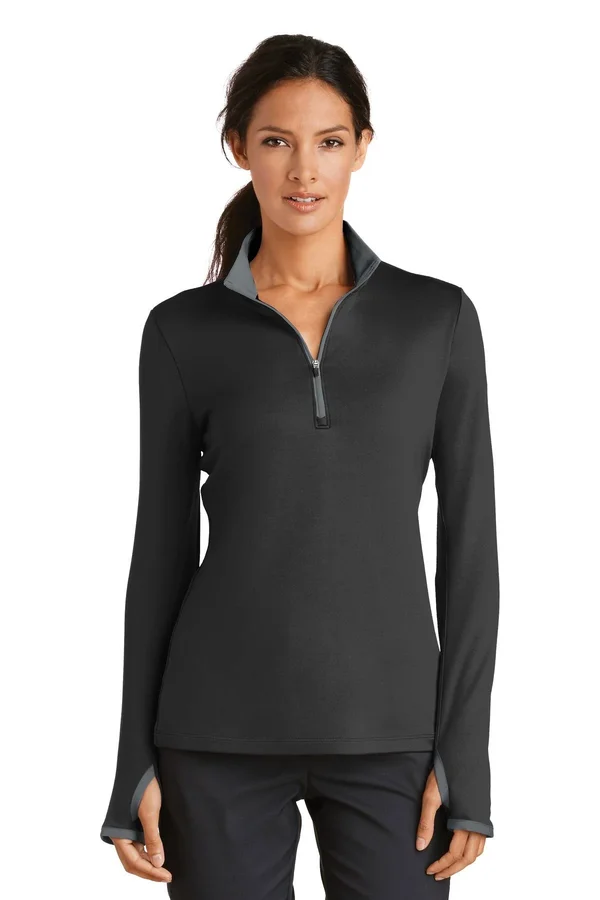 Nike 779796 Ladies Dri-Fit Stretch 1/2-Zip Cover-Up - Black/Dark Grey - 2XL