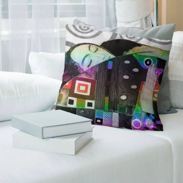 Porch & den Gustav Klimt &Embrace& Throw Pillow - 26 x 26 - Rainbow - Polyester