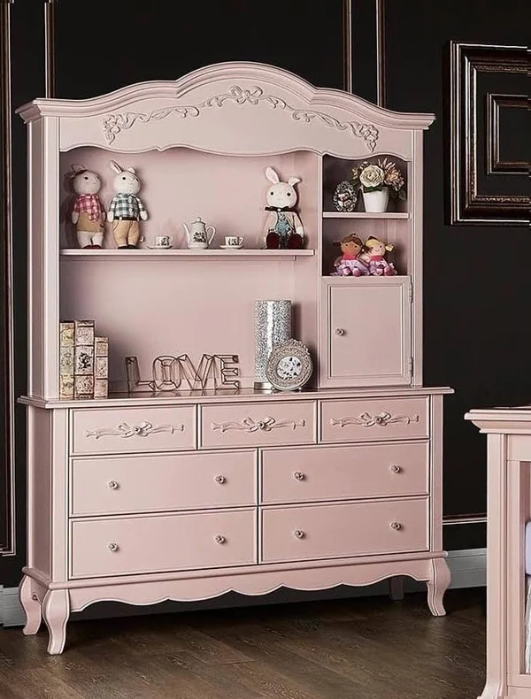 Evolur Aurora 7 Drawer Double Dresser - Blush Pink Pearl