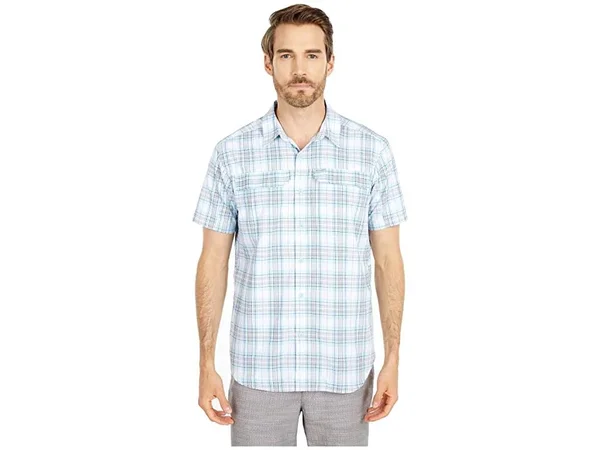 Columbia Men's Silver Ridge SS Seersucker Shirt - Medium - Sky Blue Tartan Plaid