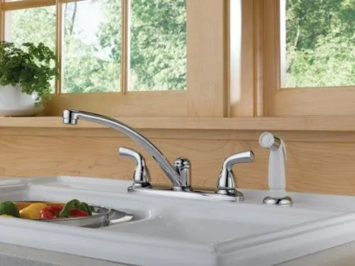 Delta Foundations B2410LF Two Handle Kitchen Faucet with Spray, Chrome