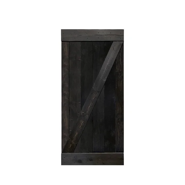 Calhome Z Bar 38-in x 84-in Charcoal Black 1-Panel Stained Pine Wood Single Barn Door - DOOR-DIY-B38DT