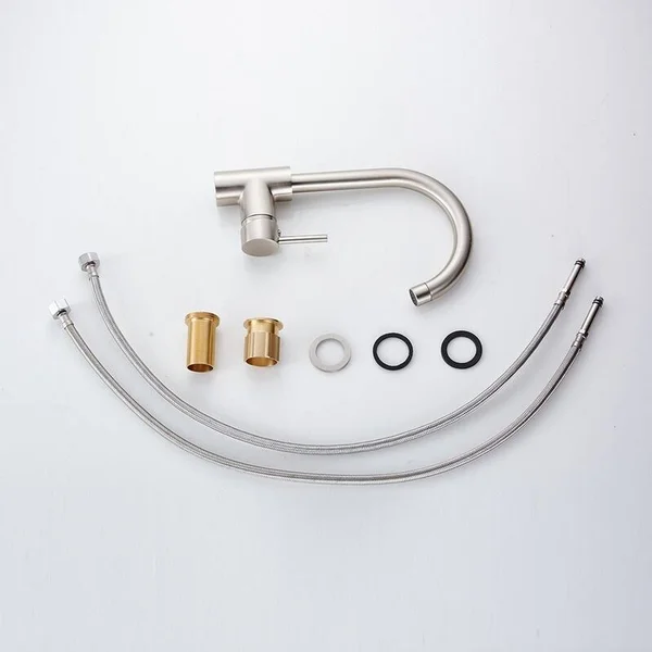Modern Single Handle Kitchen Sink Faucet, 1 Hole Mounted - Silver