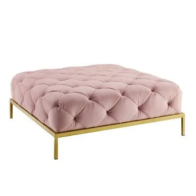 Christiane 41x22 Wide Velvet Tufted Square Cocktail Ottoman Mercer41 Fabric: Pink