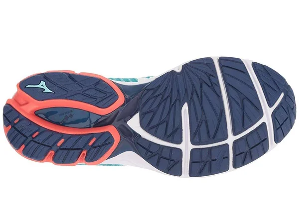 Mizuno Wave Rider 22 Knit (Peacock Blue/Fiery Coral) Women's Running Shoes