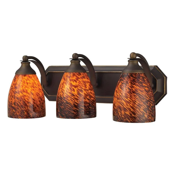 Elk Lighting 570-3B-FR 3 Light Vanity in Aged Bronze & Fire Red Glass