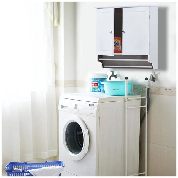 Yaheetech Bathroom/Kitchen Wall Mounted Cabinet White Double Door & Hanging Bar Storage Cupboard CAMPN00050504 - 24 x 9 x 25"