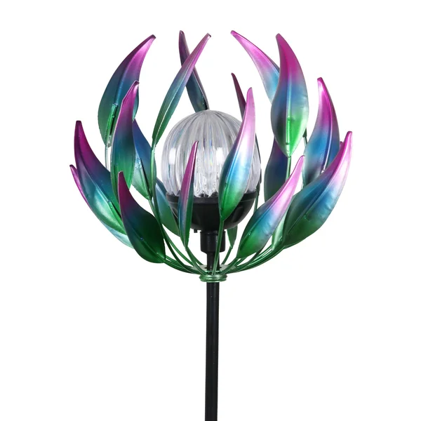 Exhart Solar Spinning Flower with LED Crackle Ball 3.48 ft. Green Metal Garden Stake