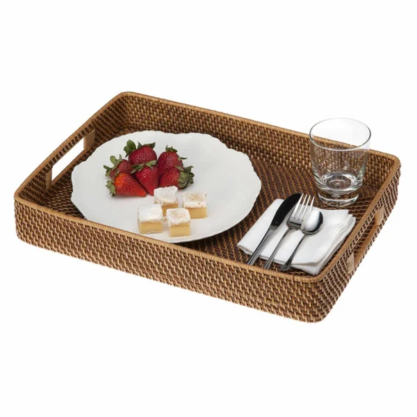 Kouboo Rattan Serving Tray with Cut-Out Handles Honey Brown