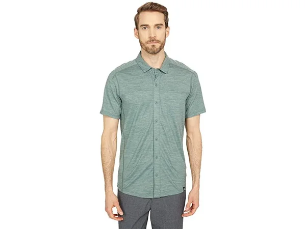 Smartwool Merino Sport 150 Short Sleeve Button Down Men's Clothing Sage Heather : XL