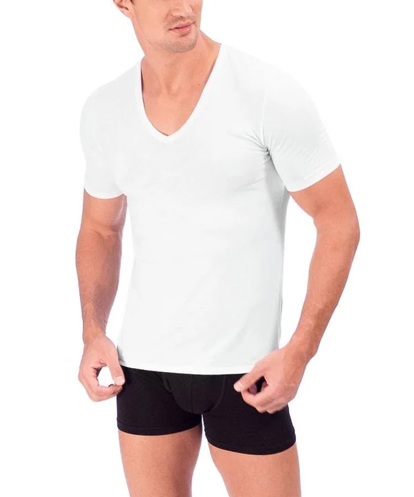 Rounderbum Deep V-Neck T-Shirt 2Pack - Men's Shapewear White, Small