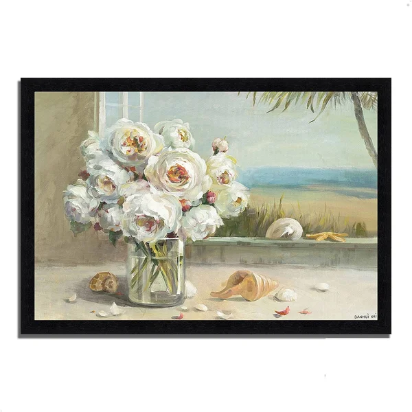 33x22 x 46x22 Coastal Roses v.2 by Danhui Nai Framed Painting Print