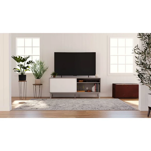 Brookside Madison Mid Century Modern TV Stand - Gray and White