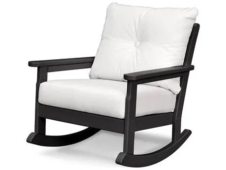 POLYWOOD Vineyard Recycled Plastic Lounge Chair White POLYWOOD, Spectrum Indigo Cushion - 190609077623