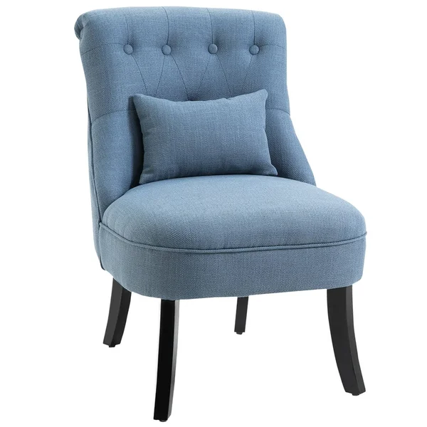 Copper Grove Tigre Fabric-Upholstered Accent Chair with Wood Legs and Pillow - Blue