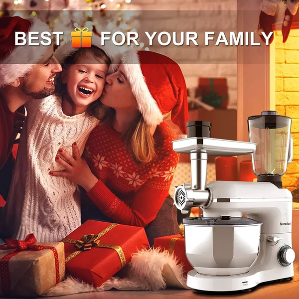 Nurxiovo 3 in 1 Stand Mixer, 850W Kitchen Food Mixer with 6 Speed and Pulse, Home Mixer Stand Up with 7qt Stainless Steel Bowl, Do