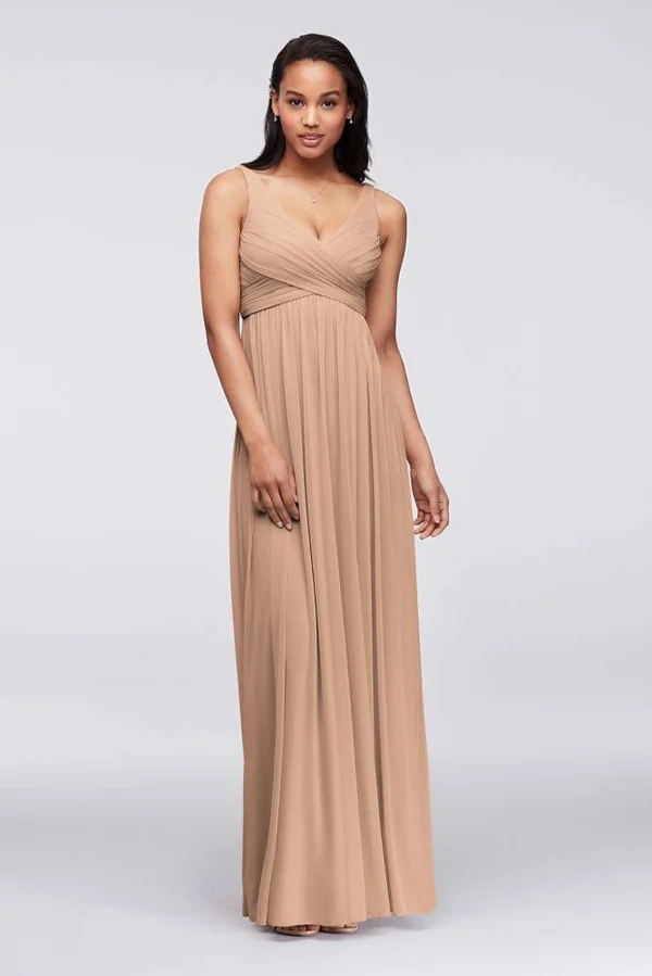 Long Mesh Bridesmaid Dress with Cowl Back Detail - Sand - 4