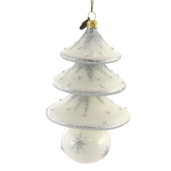 Blu Bom Christmas Tree Drop on A Ball. Glass Ornament Silver White Tannenbaum 128004 - Size: 6.25 H x 3.50 W x 3.50 D