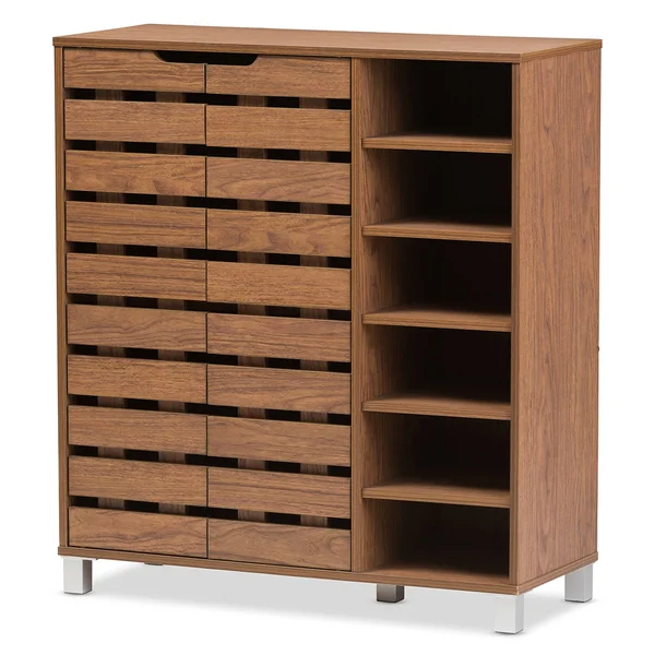 Baxton Studio Shirley 2 Door Shoes Cabinet with Open Shelves - Walnut Brown