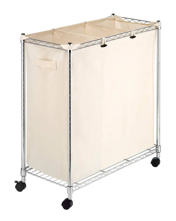 Whitmor Supreme Laundry Sorter with Canvas Bag, Silver, 14in x 29.88in x 8.82in