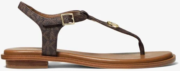 Michael Kors Mallory Logo T-Strap Sandal - Brown - Flat Sandals