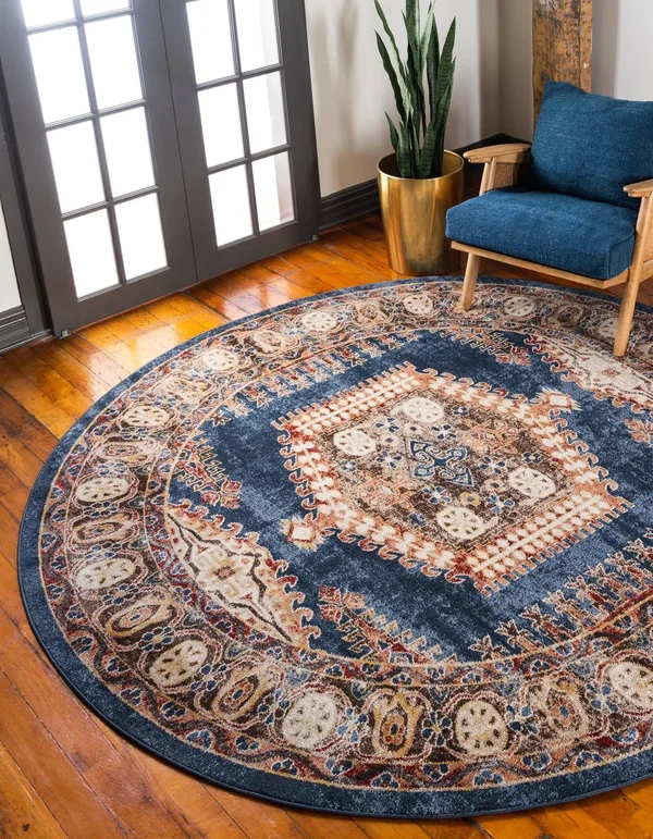 7& Round Larissa Utopia Rug Navy Blue/Brown - Unique Loom