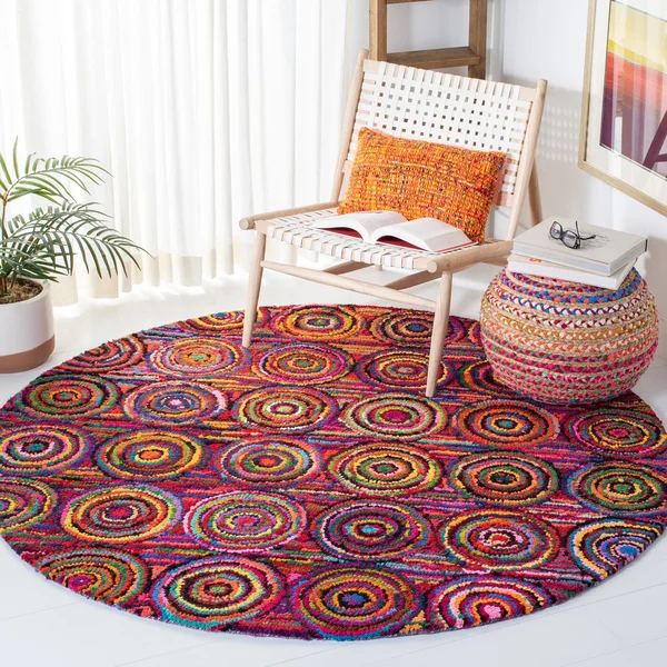 Safavieh Nantucket Pink/Multi 8& x 8& Round Area Rug
