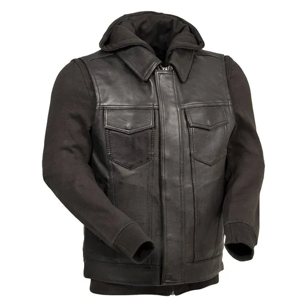 Kent - Men's Motorcycle Leather Vest with Sweatshirt 5XL - Black Sweatshirt