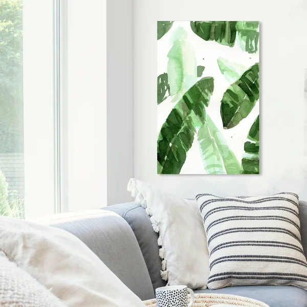 Runway Avenue Floral and Botanical Wall Art Canvas Prints 'Tropical Leaves' Botanicals - Green, Green, Size: 20 x 30