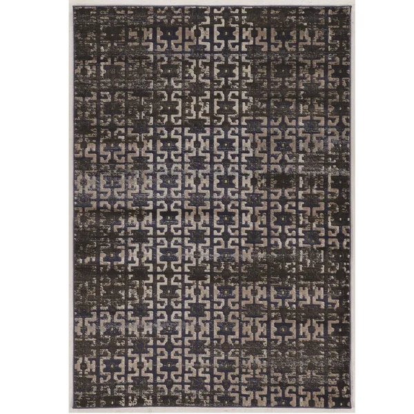 Linon Jewel 8' x 10'4 inch Maze Blue Rug in Beige and Navy