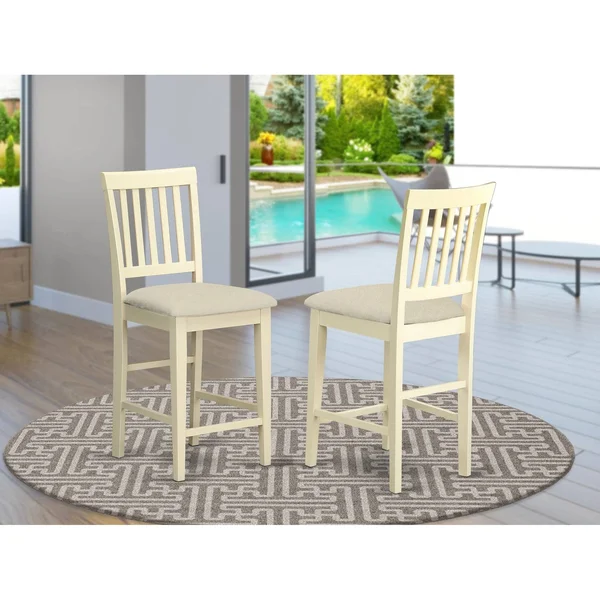 East West Furniture Vernon Counter Height Stool with Microfiber Seat - Set of 2 - Buttermilk