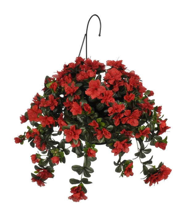 House of Silk Flowers Artificial Azalea Hanging Basket, Red