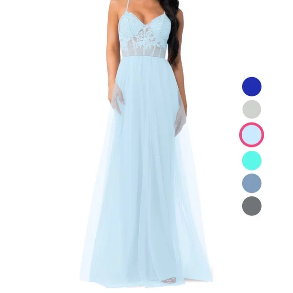 Azazie A-Line/Princess V-Neck Floor-Length Tulle Bridesmaid Dresses - Sky Blue