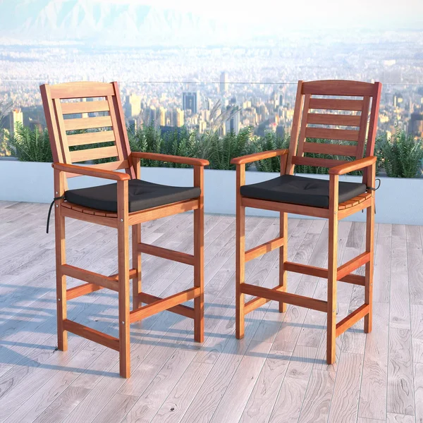 CorLiving Miramar Cinnamon Brown Hardwood Outdoor Bar Height Chairs, Set of 2