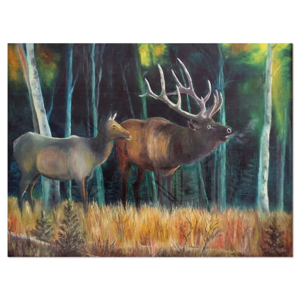 Designart 'Wandering Deer in Forest' Animal Metal Wall Art - 40 in. Wide x 30 in. High - 1 Panel