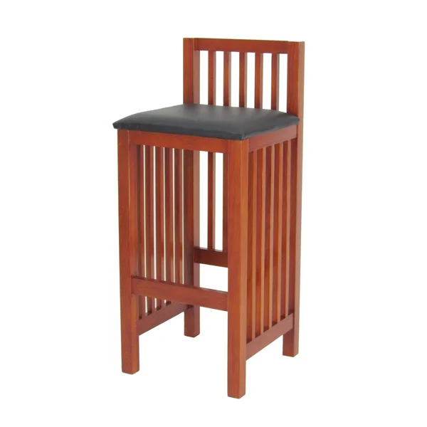 Benjara Wooden Barstool with Block Legs and Low Slatted BACK - Brown