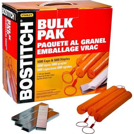 Stanley Bostitch Cappak-5m Pneumatic Cap Staples 1 inch 5/16 Crown Staples with 1 inch Plastic Caps 5000 Pack - Size: 16 in