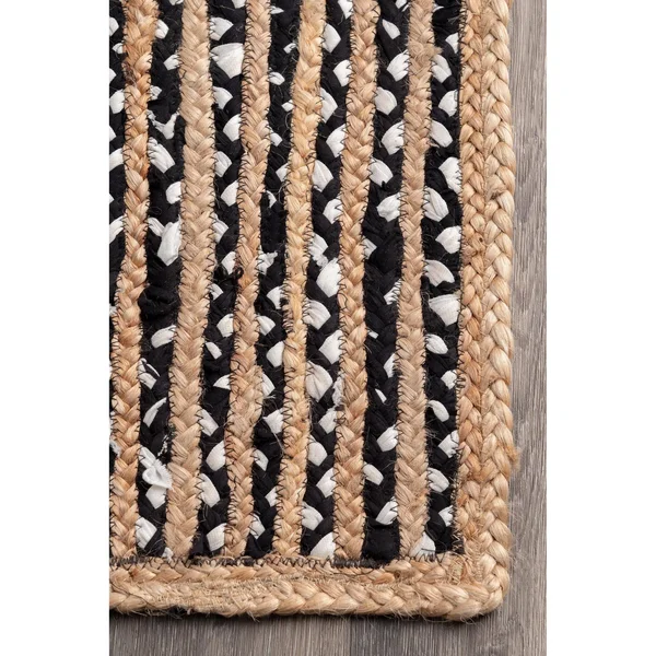 nuLOOM Glinda Natural Fiber Round Area Rug, Black/Grey, 6&
