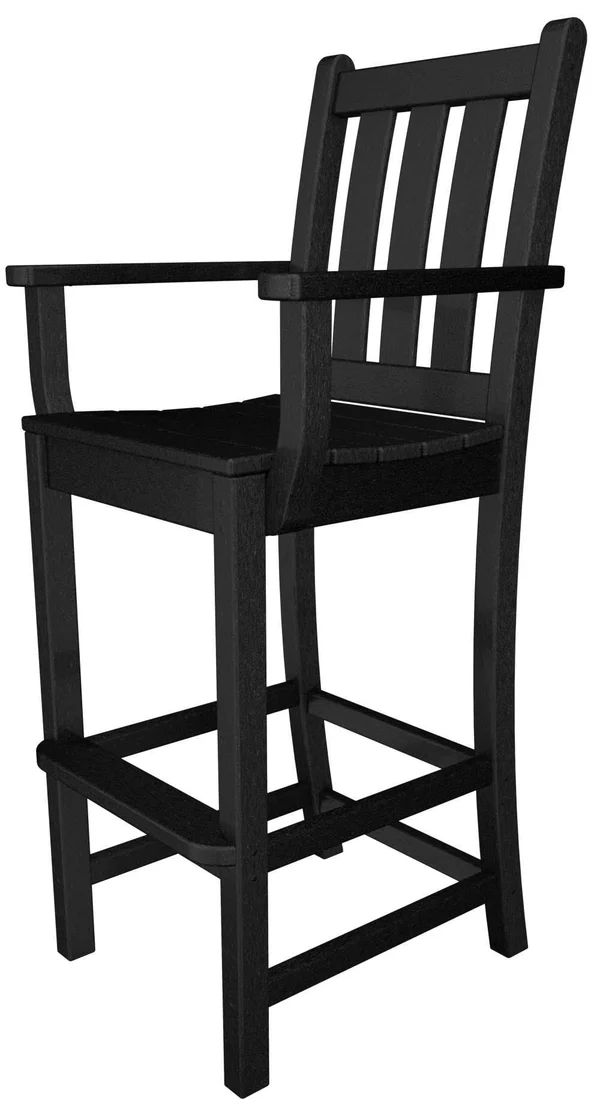 POLYWOOD Black Traditional Garden Bar Arm Chair