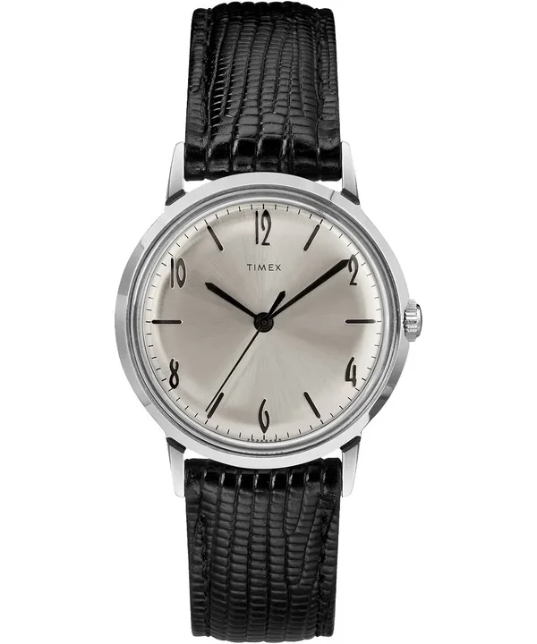 Timex Watch Men's Marlin Hand-Wound 34MM Leather Strap Stainless Steel/Black/Silver-Tone, Item # TW2R47900ZV