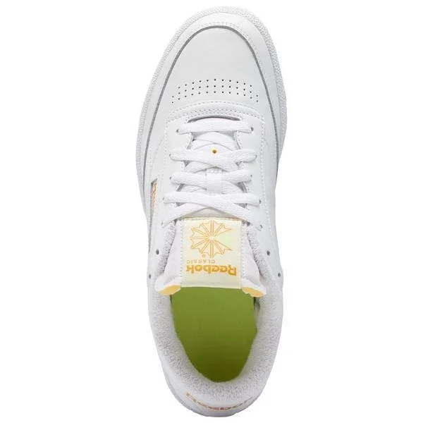 Reebok Club C 85 White/Yellow Grade School Girls& Tennis Shoes - Size: 3.5, Leather