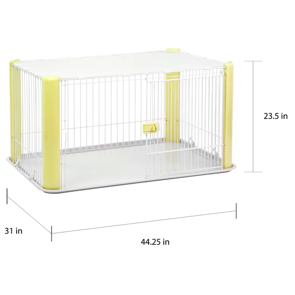 Iris Large Wire Pet Play Pen with ROOF, Yellow