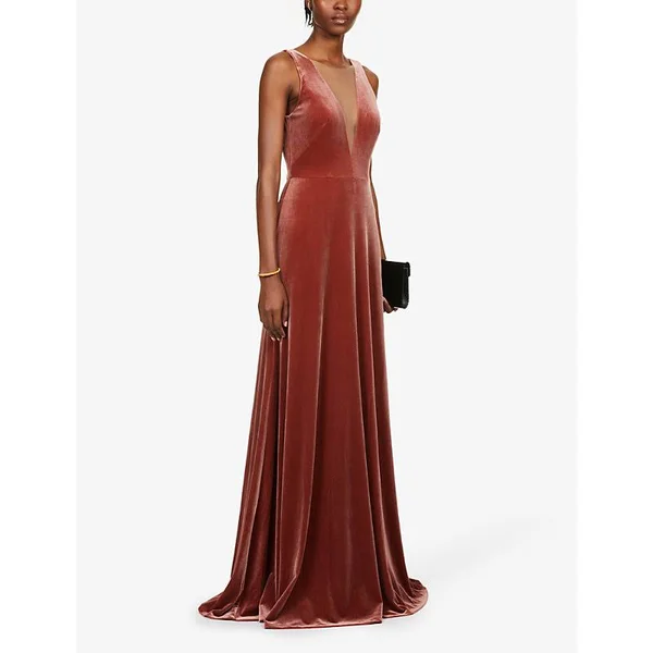 Women's Jenny Yoo Logan Plunging V-Neck Velvet Gown - Size 4 - Pink