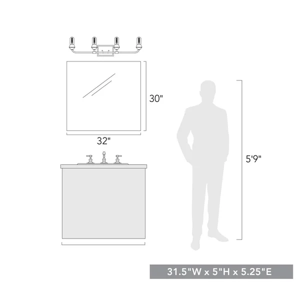 Golden Lighting 2120-BA4 PW-CONE-CLR Ormond - 4 Light Bath Vanity