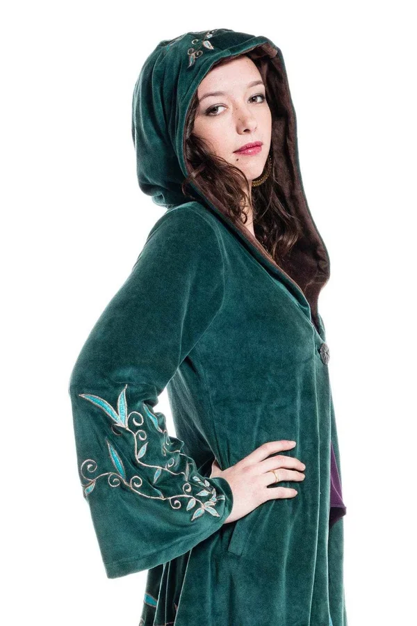 Faery Goddess Coat - Long Velvet Boho Jacket, Hippie Pixie Goa Psy Trance Fairy Cosplay Festival Clothing, Plus Size Faerie