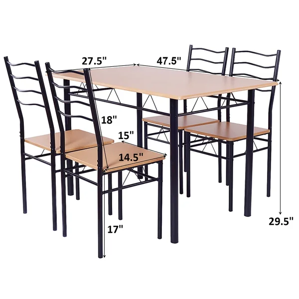 5 Piece Dining Table and Chairs Set Kitchen Breakfast Furniture - Walnut