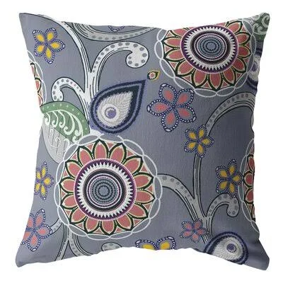Flower Circles Suede Blown and Closed Pillow Orange - Light Green, Gray on Indigo Bungalow Rose Color: Blue/Green/Gray, Size: 16\