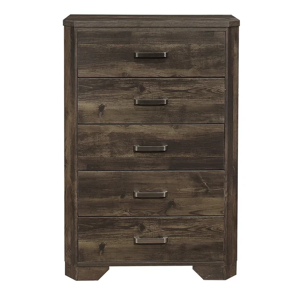 5 Drawer Transitional Wooden Chest with Clipped Corners - Brown