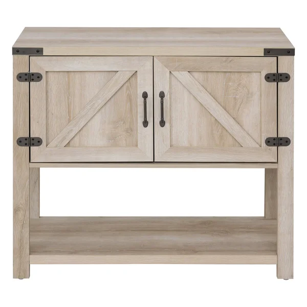 HOMCOM 2-Door Free Standing Storage Cabinet with Bottom Shelf, Kitchen Cupboard, Entryway Storage Cabinet - Oak