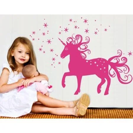 Magical Unicorn Wall Decal - Wall Sticker - Vinyl Wall Art, Home Decor, Wall Mural - 2229 - 35in x 26in, Gentian